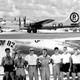 Top: The Silverplate Boeing B-29 Superfortress Enola Gay on Tinian following the mission to Hiroshima. The original fin flash on the Enola Gay was the circle and arrow of the 509th Composite Group. It was changed to a circled letter R to match other bombers based on Tinian to hide its purpose. Bottom: The crew of the Enola Gay. Paul Tibbets is center. (US Air Force)